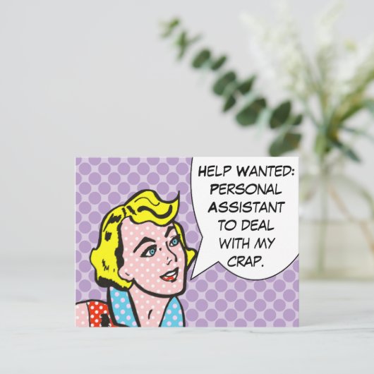 Help Gezocht grappig Briefkaart van het stripboek (Staand voorkant)