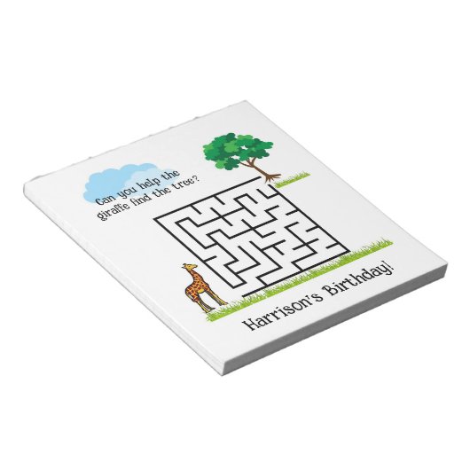 Help giraf, boomverjaardag doolhof puzzel notitieb notitieblok (Schuin)