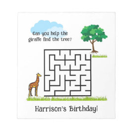 Help giraf, boomverjaardag doolhof puzzel notitieb notitieblok