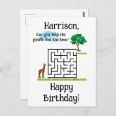Help giraf vinden boom verjaardag doolhof puzzel briefkaart (Voorkant / Achterkant)