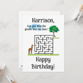 Help giraf vinden boom verjaardag doolhof puzzel kaart (Voorkant / Achterkant in situ)