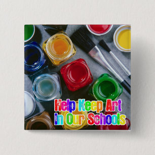 Help Kunst in onze scholen te houden! Vierkante Button 5,1 Cm