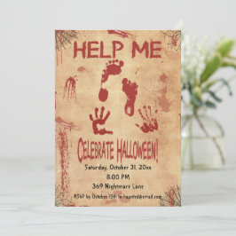HELP ME Bloederige voetafdruk & handafdruk Hallowe Kaart