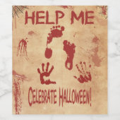 HELP ME Bloedige voet- en handafdruk Halloween Wijn Etiket (Enkel label)