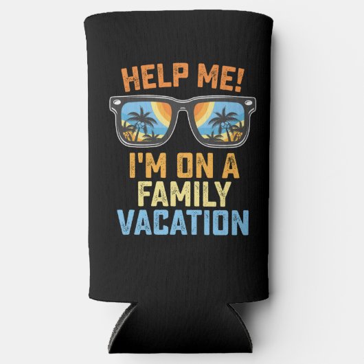 Help me dat ik op een familievakantie sta seltzer blikjeskoeler (Voorkant)