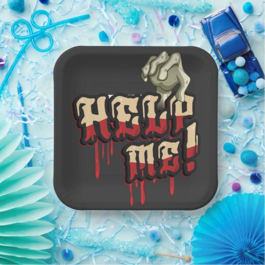 Help me met Zombie Hand Papieren Bordje (Feest)