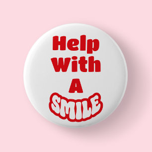 Help Met Een Glimlach Rood & Wit Tekst Badge/ Ronde Button 5,7 Cm