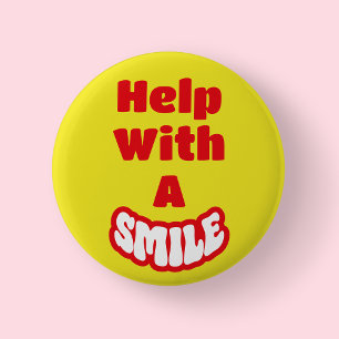 Help Met Een Glimlach Rood & Wit Tekst Geel Badge/ Ronde Button 5,7 Cm