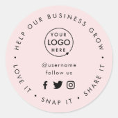 Help ons bedrijf groeien Social Media volgers Roze Ronde Sticker (Voorkant)