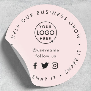 Help ons bedrijf groeien Social Media volgers Roze Ronde Sticker