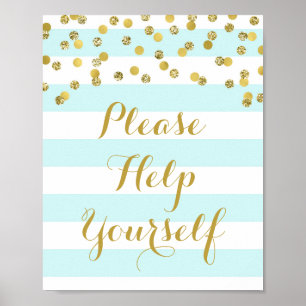 Help ons bij het ondertekenen Blauwe Stripes Gold Poster