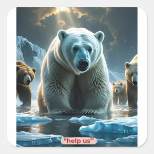 Help ons - Polar Beren op dun ijs Vierkante Sticker