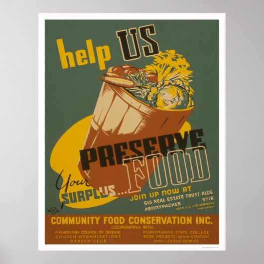 Help ons uw overtollige voedsel te behouden - WPA Poster (Voorkant)