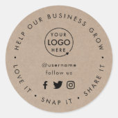 Help onze bedrijfsgroei | Sociale media van Rustic Ronde Sticker (Voorkant)