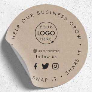 Help onze bedrijfsgroei Sociale media van Rustic Ronde Sticker