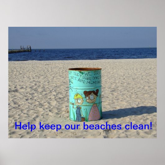 Help onze stranden schoon te houden! poster (Voorkant)