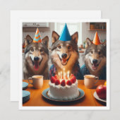 Help onze wilde te vieren, wolf verjaardag kaart (Voorkant / Achterkant)