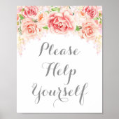 Help uzelf de roze Waterverf Flowers te onderteken Poster (Voorkant)