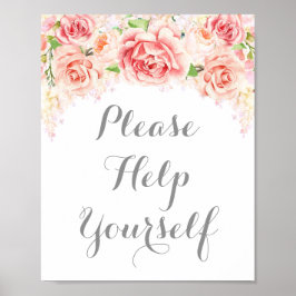 Help uzelf de roze Waterverf Flowers te onderteken Poster