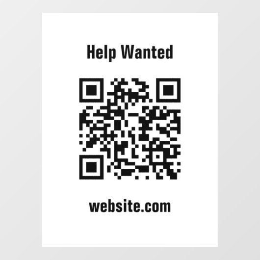 Help Wanted QR Code Website White Template  Raamsticker (Vel)