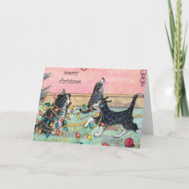 Helpen met de Lichten, Honden, Kerst Kaart