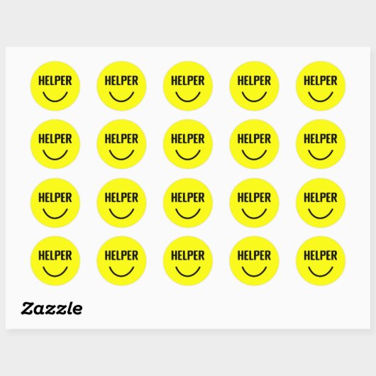 Helper gelukkig lachend geel gezicht ronde sticker (Vel)
