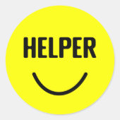 Helper gelukkig lachend geel gezicht ronde sticker (Voorkant)