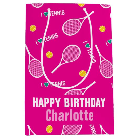 Helroze, ik hou van tennispatronen medium cadeauzakje (Voorkant)
