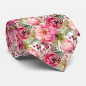 Helroze Roze Bloemen Waterverf Zijden Das (Opgerold)