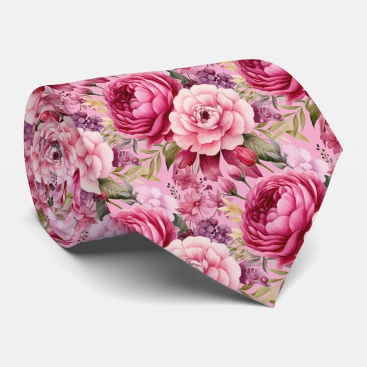 Helroze Roze Bloemen Waterverf Zijden Das (Opgerold)