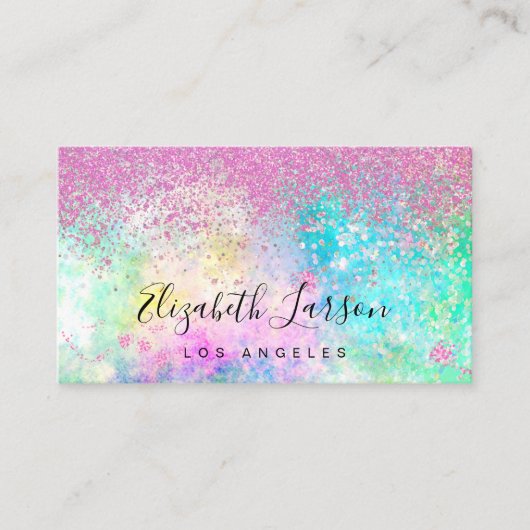 Helroze Roze Glitter Opal Achtergrond Visitekaartje (Voorkant)