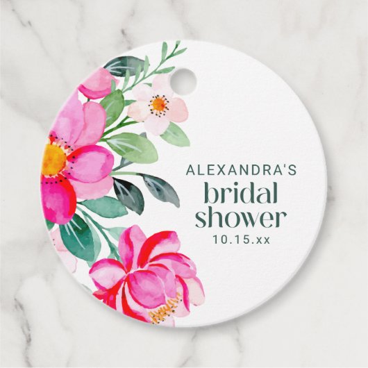 Helroze Waterverf Bloemachtige Bruilofts Bruidssho Bedankjes Labels (Voorkant)