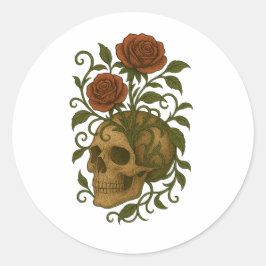 Helse schoonheid Schedel en rozen Halloween kunst Ronde Sticker