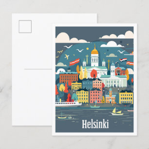 Helsinki Finland Art Vintage Travel Illustratie Briefkaart