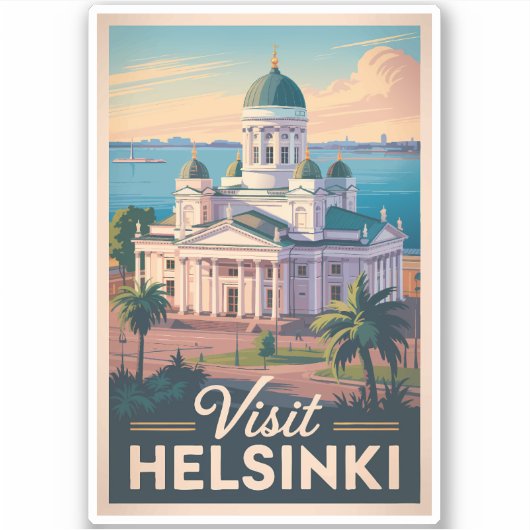 Helsinki Finland Cathedral Travel Art Vintage Sticker (Voorkant)