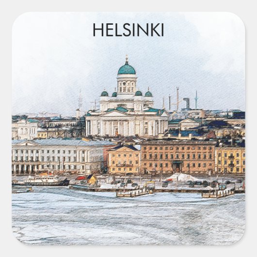 Helsinki Finland City Panorama Uitzicht Vierkante Sticker (Voorkant)
