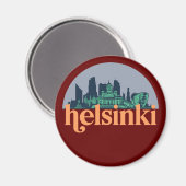 Helsinki Finland City Skyline Retro Cityscape Art Magneet (Voorkant / Achterkant)
