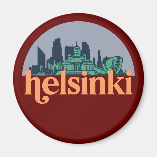 Helsinki Finland City Skyline Retro Cityscape Art Magneet (Voorkant)