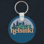Helsinki Finland City Skyline Retro Cityscape Art Sleutelhanger<br><div class="desc">en retro-stadsplan met prachtige skyline, toeristische attractie en cityscape art. Koelwolkenkrabber en bouwartikelen voor silhouette-illustratie voor toeristen en reizigers. Perfect als souvenir om terug naar huis te brengen wanneer je over de wereld reist. Bespaar de herinnering aan uw reis en vakantie met familie en vrienden. De achtergrondkleur kan aan uw...</div>