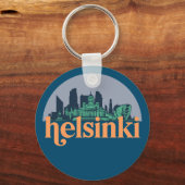 Helsinki Finland City Skyline Retro Cityscape Art Sleutelhanger (Voorkant)