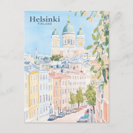 Helsinki Finland Gouache Schilderillustratie Reize Briefkaart (Voorkant)