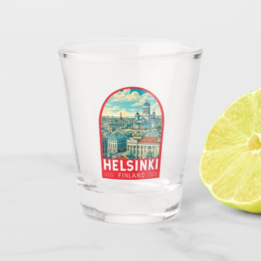 Helsinki Finland Reis Kunst Embleem Shot Glas (Voorkant)