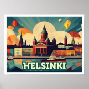 Helsinki Finland Reizen artistiek kleurrijk Poster