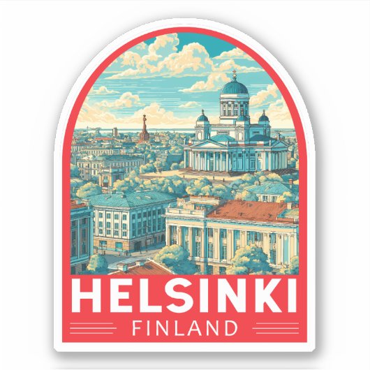 Helsinki Finland Reizen Kunst Embleem Sticker (Voorkant)