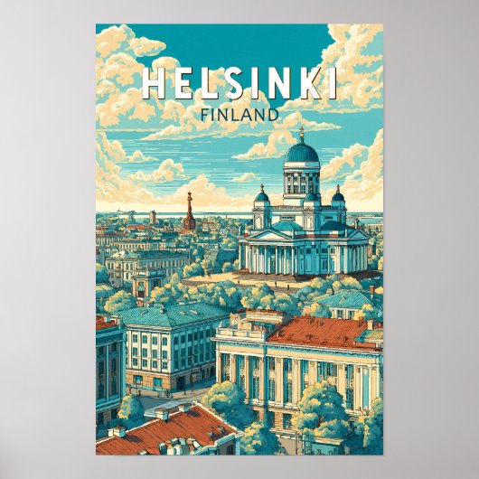 Helsinki Finland Reizen Kunst Vintage Poster (Voorkant)