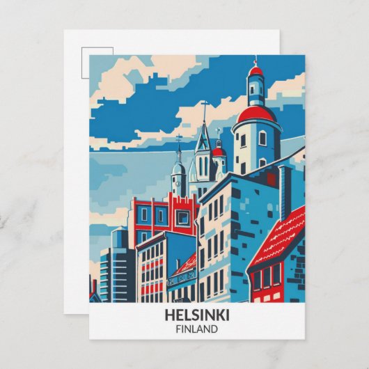 Helsinki Finland Retro Kunstwerk Reizen Briefkaart (Voorkant / Achterkant)