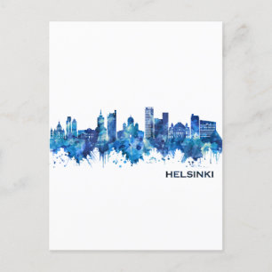 Helsinki Finland Skyline Blue Feestdagenkaart