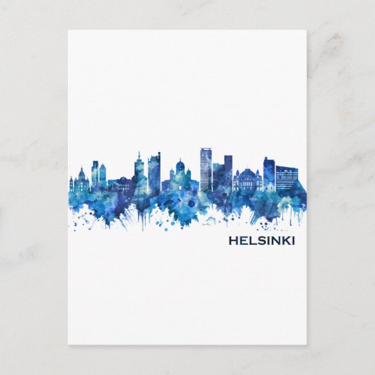 Helsinki Finland Skyline Blue Feestdagenkaart (Voorkant)