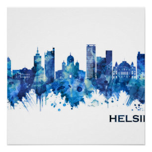 Helsinki Finland Skyline Blue Perfect Poster