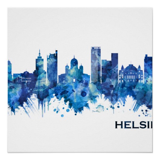 Helsinki Finland Skyline Blue Perfect Poster (Voorkant)